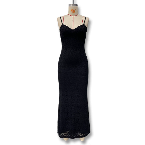 V-Neck Lace Halter Dress