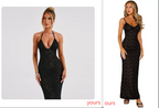 V-Neck Lace Halter Dress