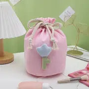 Corduroy Drawstring Barrel Makeup Bag for Travel