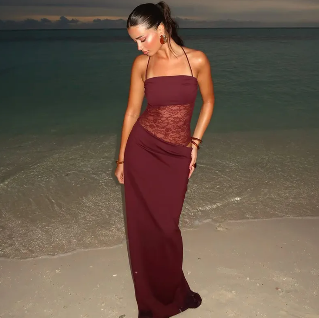 Lace Trim Slip Maxi Dress