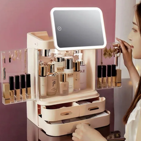 Lighted Mirror Makeup Storage Box