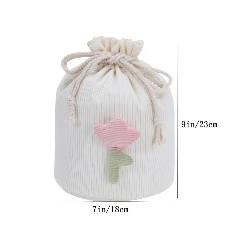 Corduroy Drawstring Barrel Makeup Bag for Travel