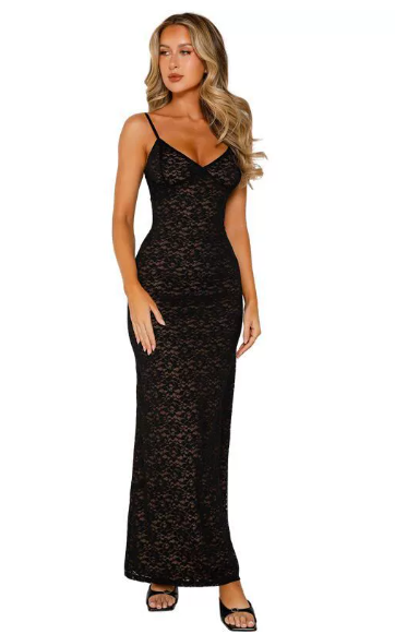 V-Neck Lace Halter Dress